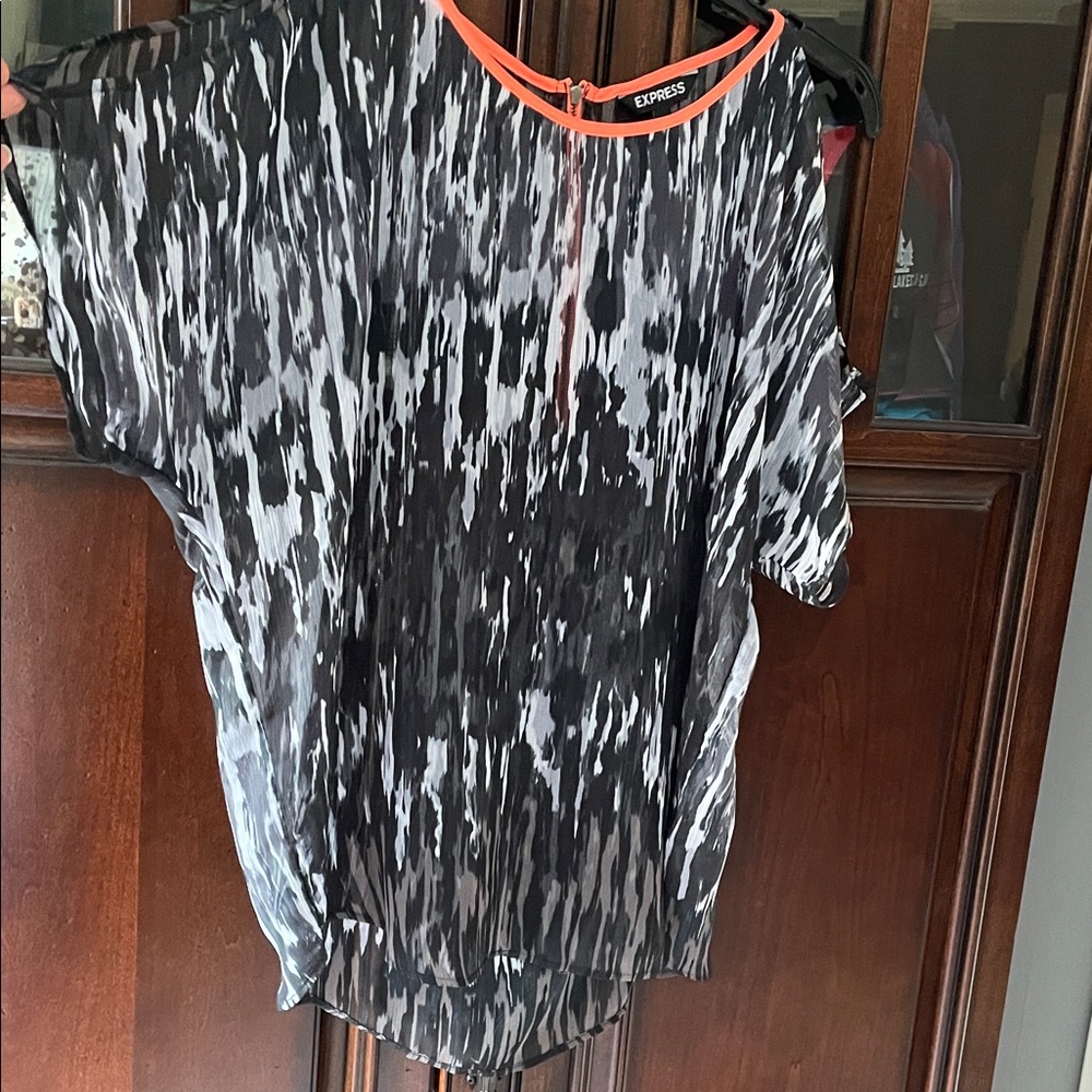 Express Monochrome Blouse with Orange Trim